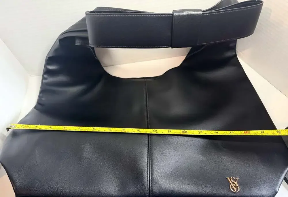 Victoria's Secret Black Faux Leather Bow Tote Hobo Shoulder Bag